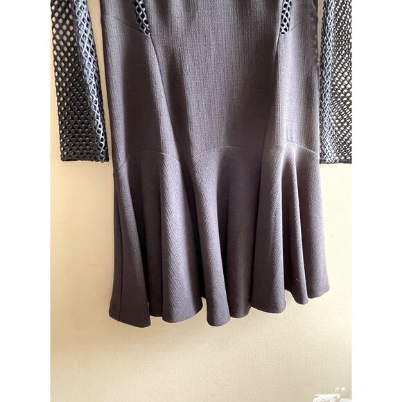 Rebecca Taylor Fit and Flare Dress Womens 2 Gray with Mesh Detail Fishnet. - Picture 7 of 11